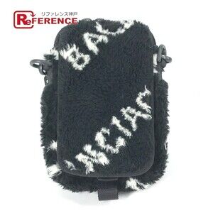 BALENCIAGA Fluffy Explorer Crossbody Bag Pochette Shoulder Fur Black